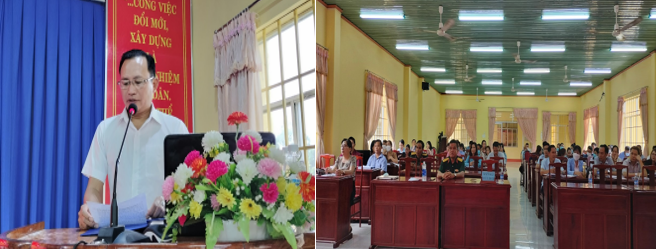 Phó Chủ tịch UBND huyện Nguyễn Văn Lưu phát biểu tại buổi lễ khai giảng